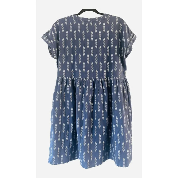 Peyton & Parker Blue White Ikat Print Cap Sleeve Casual Summer Dress Size Small - Picture 2 of 4